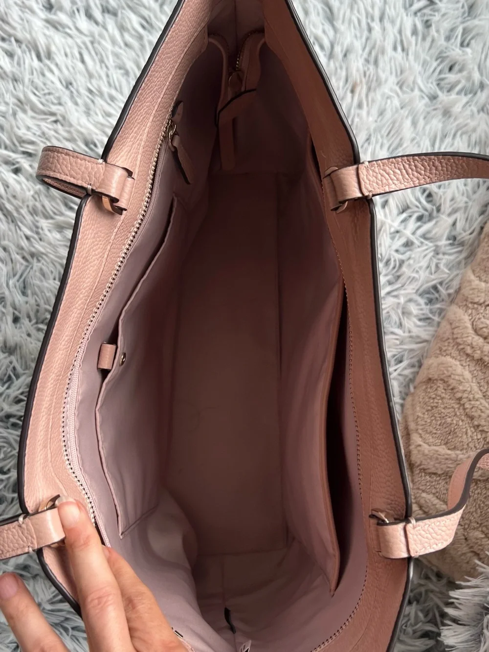 kate spade Dusty Pink Pebbled Leather Tote with Front Zip Pocket